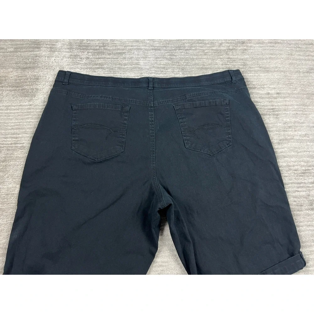 Faded Glory‎ Denim Shorts Womens 26W Black Bermuda Stretch Cuffed Mid Rise